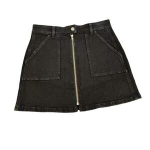 Madewell Black Pencil Mini Skirt Gold Front Zipper Size 27